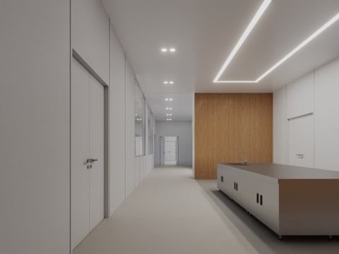  现代实验室走廊过道操作台3d模型 