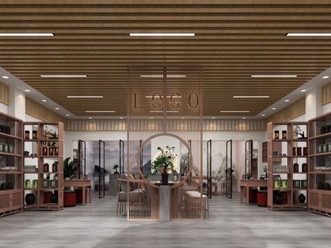  新中式茶叶店新中式茶室3d模型 