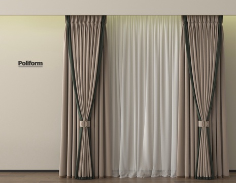 现代窗帘  布艺窗帘 纱帘 褶帘su模型