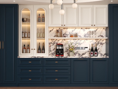 法式南洋酒柜餐柜 法式复古西厨柜 南洋风餐边柜摆件 红酒饰品su模型