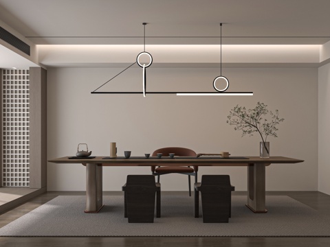 现代新中式茶室 茶桌组合 茶台su模型