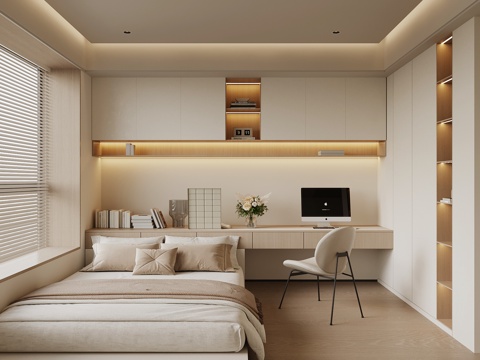 现代奶油风榻榻米su模型