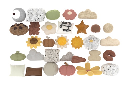  奶油风抱枕组合塌陷3d模型 