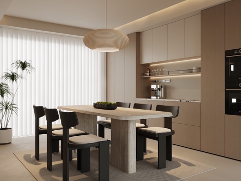  现代餐厅 餐桌椅 酒柜3d模型 