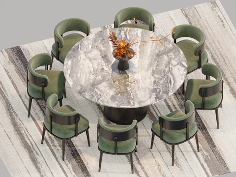 新中式圆餐桌su模型