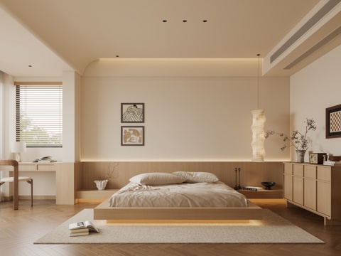 原木卧室su模型