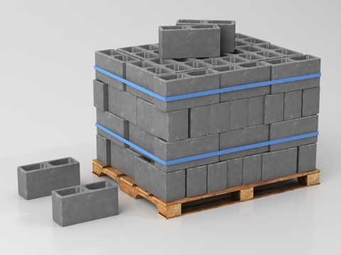 现代空心砖 水泥砖 混凝土砖 墙砖  建筑材料  预制砖墙su模型