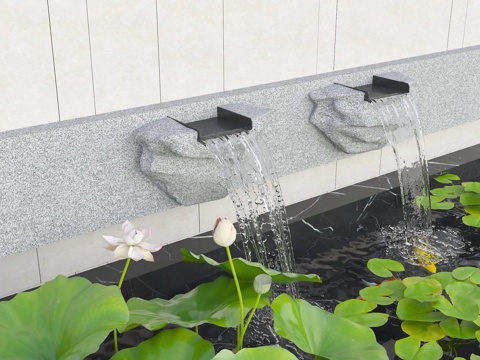  现代新中式水景 水景景观 叠水景观 流水景墙 新中式鱼池 庭3d模型 