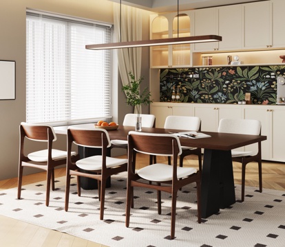  餐厅 法式中古风餐厅 餐桌 酒柜3d模型 