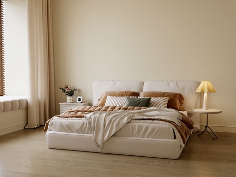 现代卧室 双人床 床头柜su模型