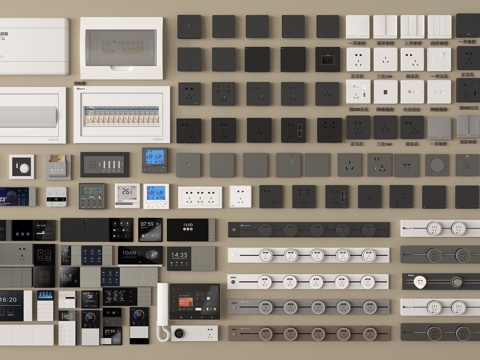 现代开关插座 智能面板 控制面板 轨道插座 可视对讲 强弱电su模型