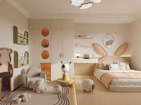 现代儿童娱乐室 毛绒玩具 儿童娱乐器材 儿童玩具房 儿童房su模型