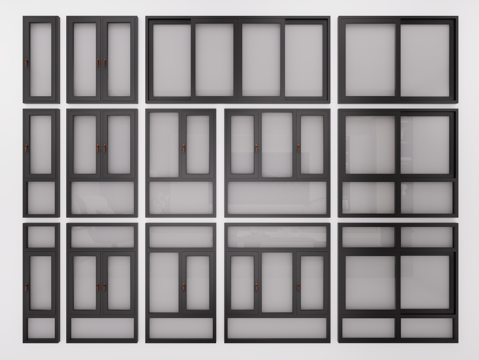 现代铝合金平开窗 铝合金推拉窗 断桥铝推拉门 窗户组合su模型