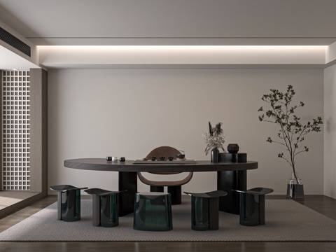 现代茶桌组合 茶室 茶台su模型