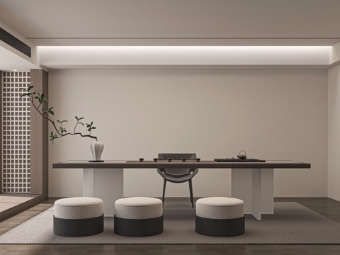 现代新中式茶室 茶桌组合 茶台su模型