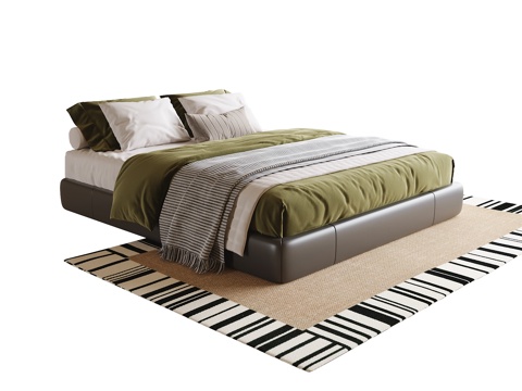 现代单人床 儿童床 无靠背床 地毯su模型