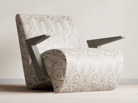 复古中古风单人沙发su模型