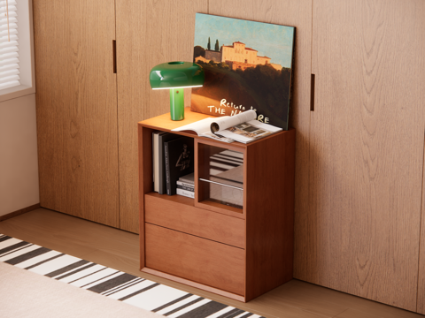 原木中古风边柜 储物柜su模型