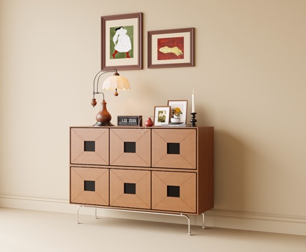 现代玄关柜 边柜 挂画 饰品摆件 台灯su模型