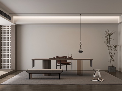 现代新中式茶室 茶桌组合 茶台su模型