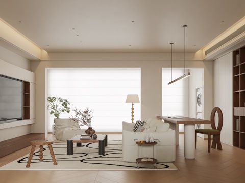 中古奶油客厅su模型