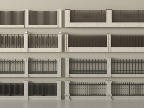 新中式别墅围栏 围墙 庭院墙  小区围墙su模型