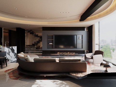 轻奢意式家居客餐厅 电视背景墙 客厅背景墙 意式客餐厅背景墙su模型