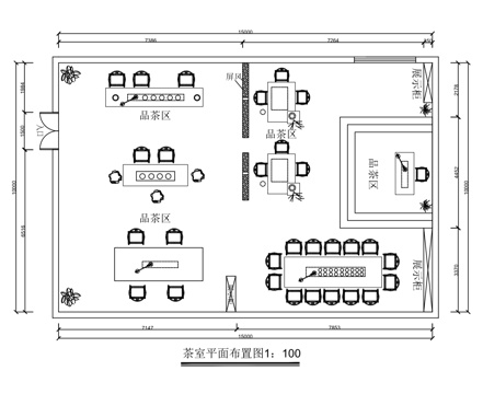 茶室平面布局图 效果图cad施工图