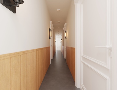 法式酒店过道 壁灯 法式门 门楣 护墙板su模型