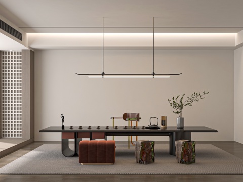 现代茶桌组合 茶室 茶台su模型