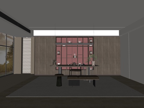 现代新中式茶室 茶桌组合 茶台su模型