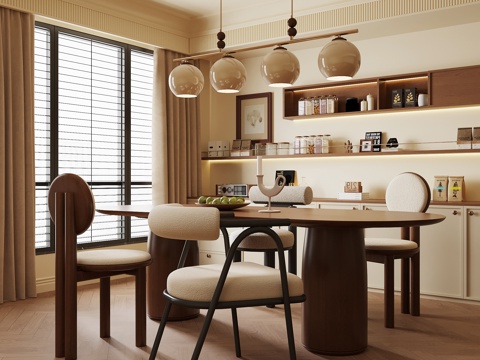  餐厅 中古风餐厅 酒柜 餐桌椅组合3d模型 