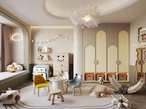 现代儿童娱乐室 毛绒玩具 儿童娱乐器材 儿童玩具房 儿童房su模型