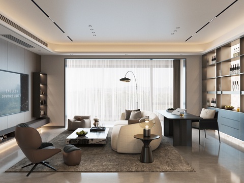  现代意式客厅 轻奢意式客厅 高级灰客厅 海派风客餐厅 沙发椅3d模型 