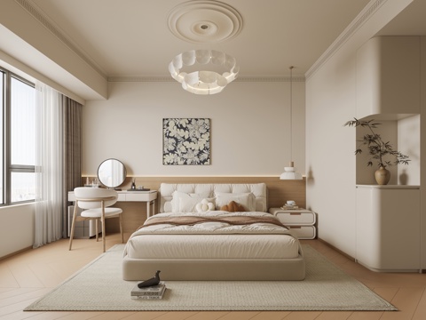 奶油卧室su模型