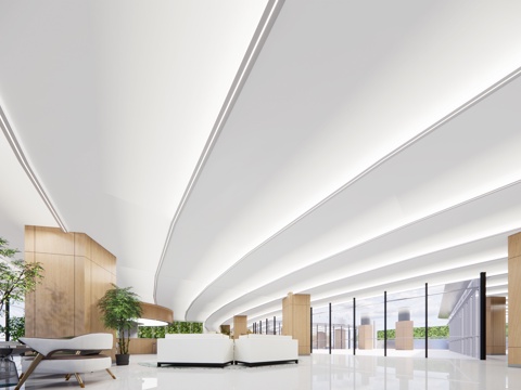 极简风办公大堂 现代办公大堂  简约办公  办公休息区su模型