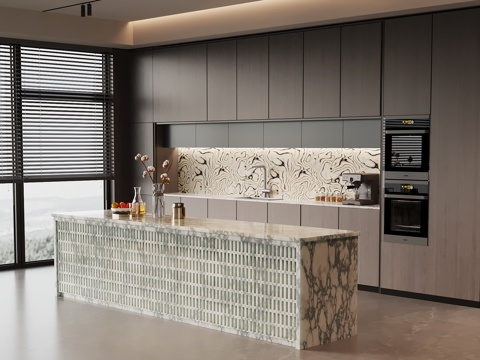 现代意式餐厅 茶水柜 吧台su模型