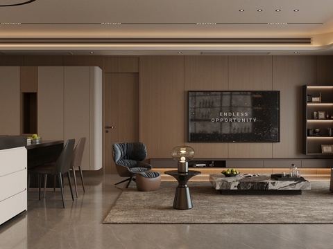 轻奢意式家居客餐厅 电视背景墙 客厅背景墙 意式客餐厅背景墙su模型