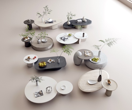 子母茶几组合 大理石茶几 实木茶几 不规则茶几 圆形茶几su模型