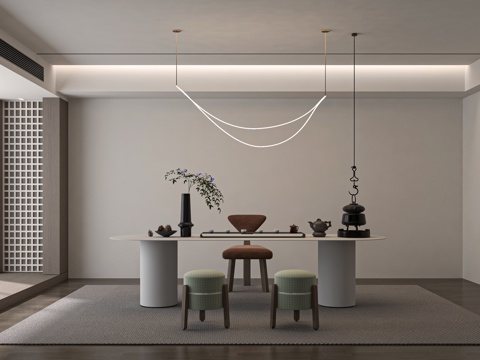 现代茶桌组合茶室茶台su模型