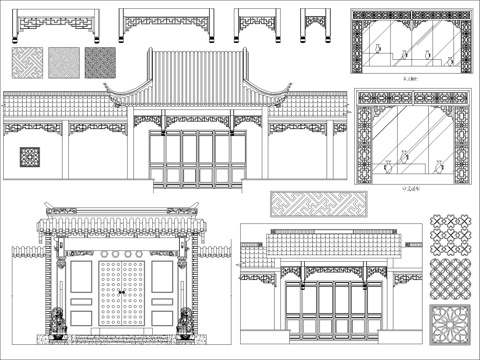 中式门楼镂空图块cad施工图
