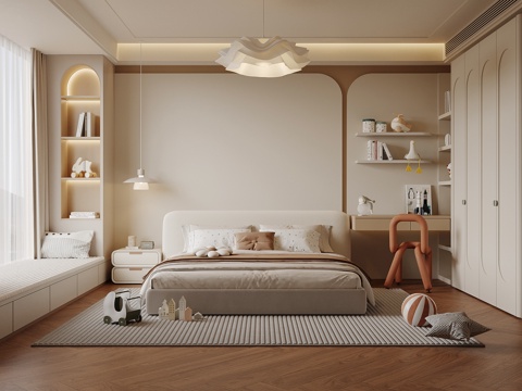 现代卧室 儿童房 双人床 衣柜su模型