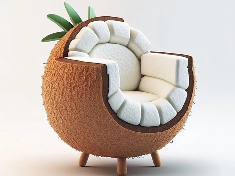 椰子艺术装置 饮品店艺术装置 互动打卡座椅 奶茶店网红装置su模型