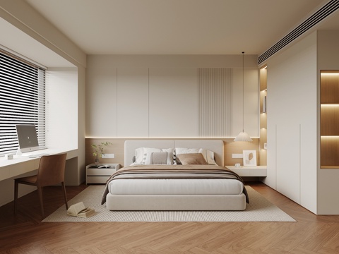 现代卧室 儿童房 双人床 衣柜su模型