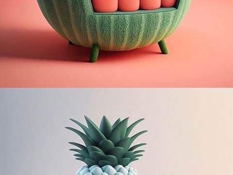 互动座椅 甜品店座椅 水果艺术装置 奶茶饮品店打卡su模型