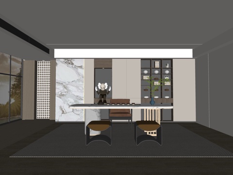 现代茶室 茶桌组合 茶台su模型