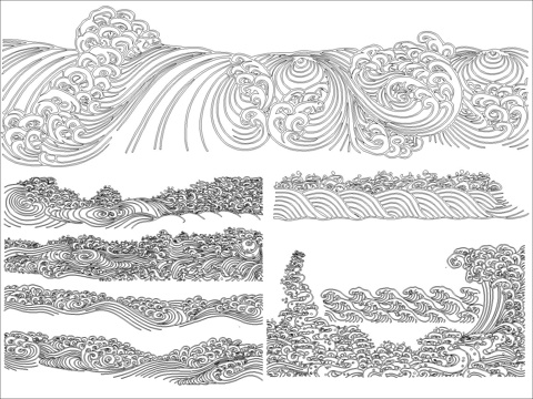 新中式海浪纹样cad施工图