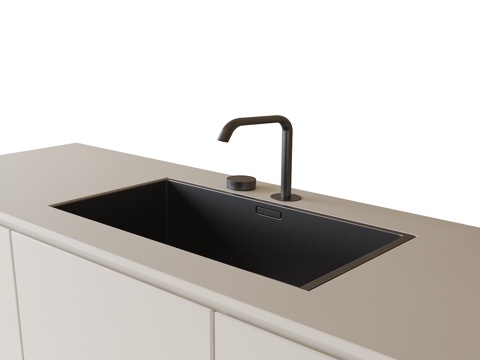 现代厨房水槽 单槽 洗菜盆 台盆su模型