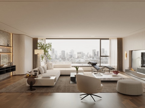  现代意式客厅 轻奢意式客厅 高级灰客厅 海派风客厅 沙发茶几3d模型 