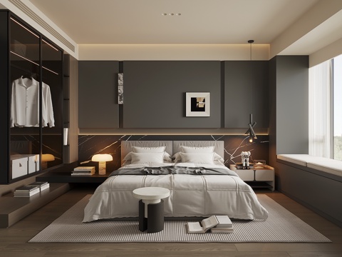 现代家居卧室su模型